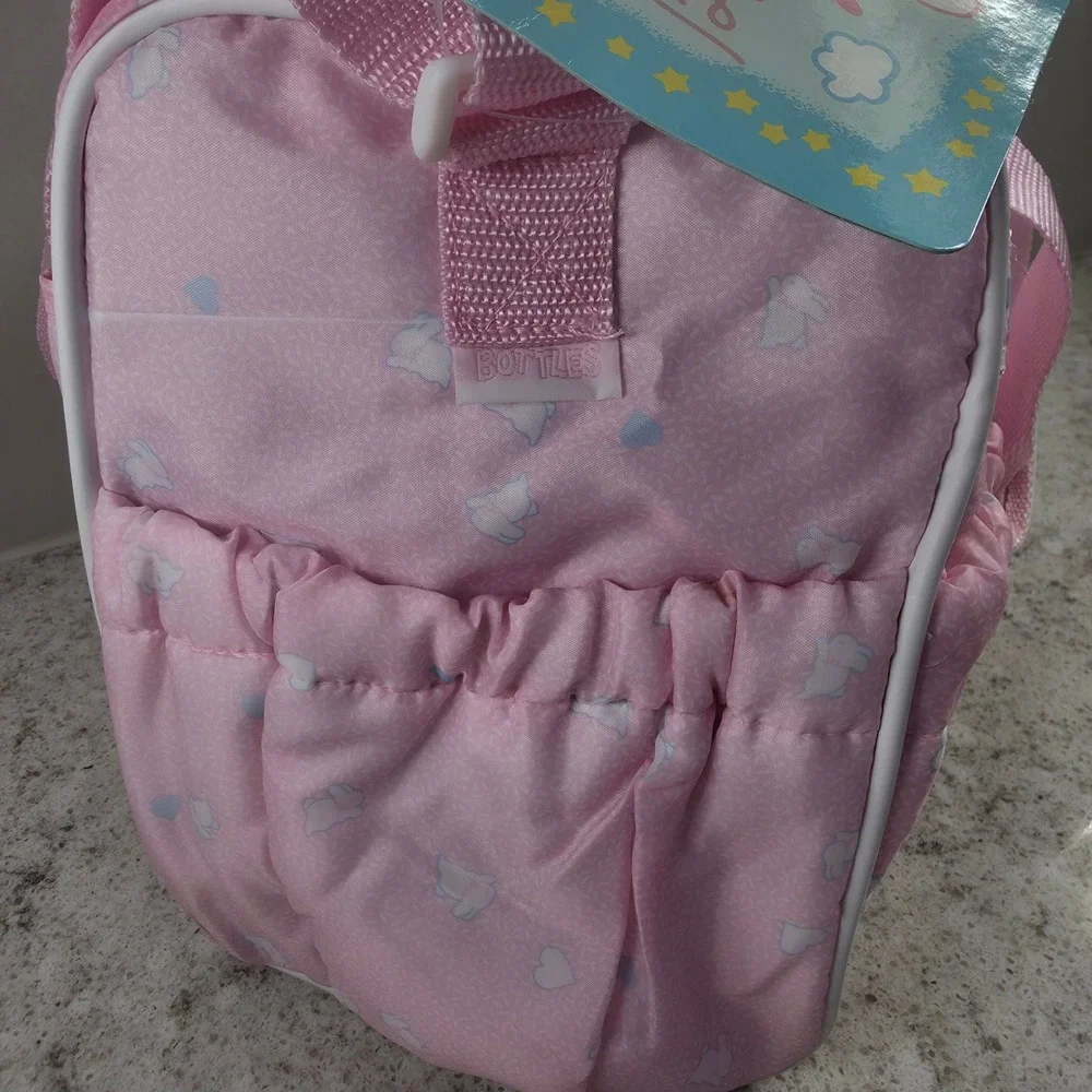 Bye Bye Baby by Baby Connection Diaper Bag Pink Bunny Heart Print with Mat NWT